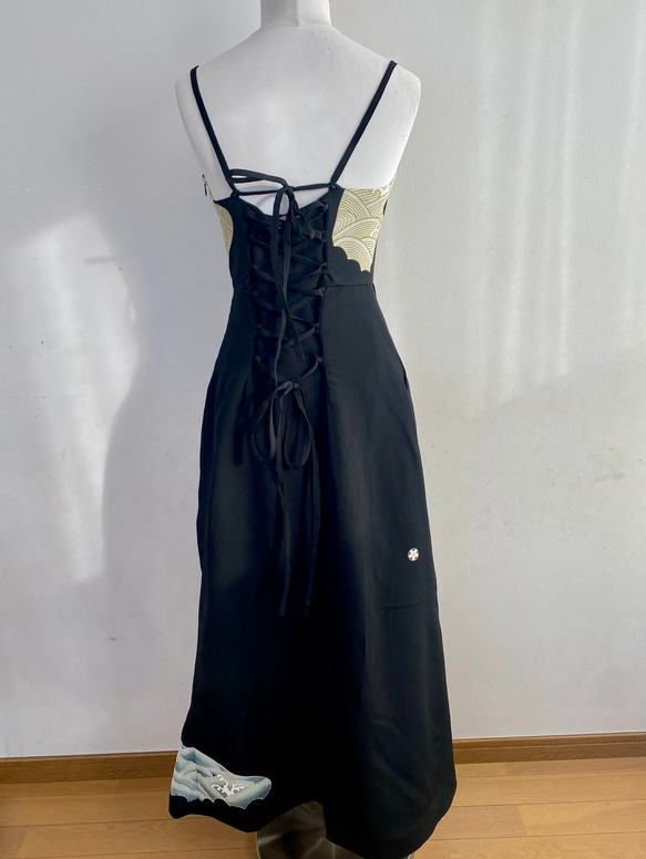 黒留袖　ブラック　着物リメイクシルクロングラップスカート 7枚目の画像