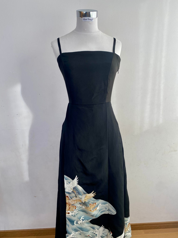 黒留袖　ブラック　着物リメイクシルクロングラップスカート 4枚目の画像