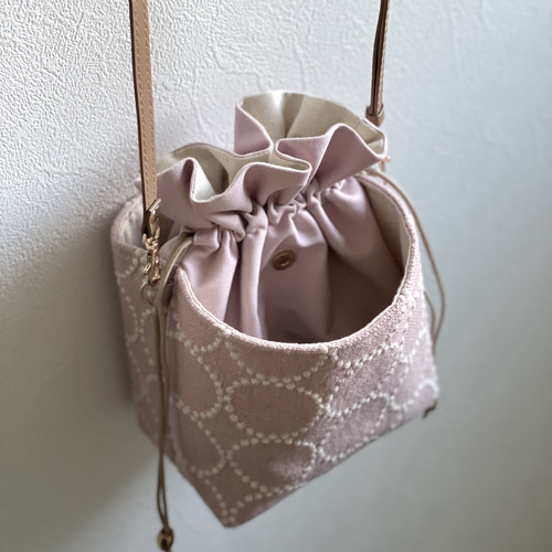 ⚮̈ミナペルホネンtambourine pink ネリオバッグあおり巾着バッグ