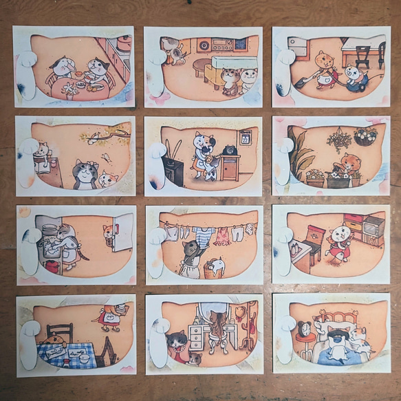 ポストカード「朝の猫アパート」12枚 2枚目の画像