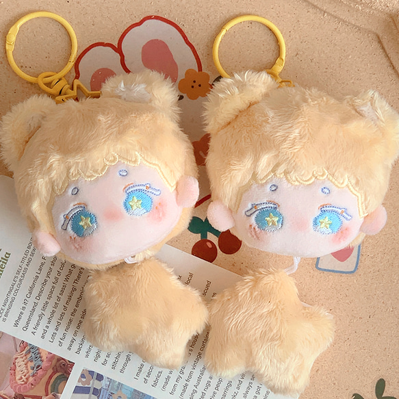 10cm 着せ替えぬいぐるみ 無属性 着せ替え人形キーホルダー 黄色 お