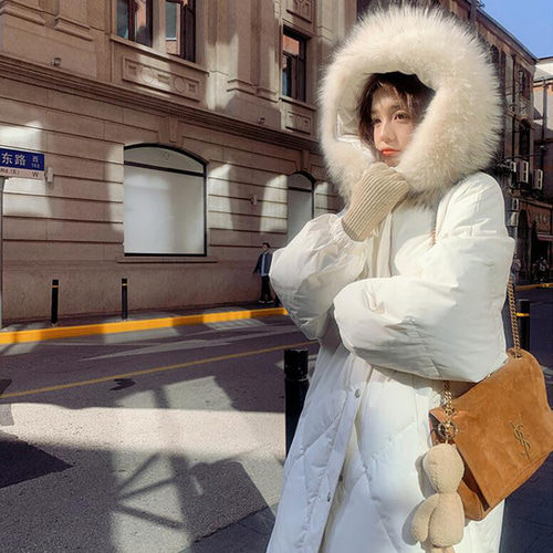 ミドル丈のカジュアルな白アヒルの羽毛ダウンジャケット新型韓国系冬の