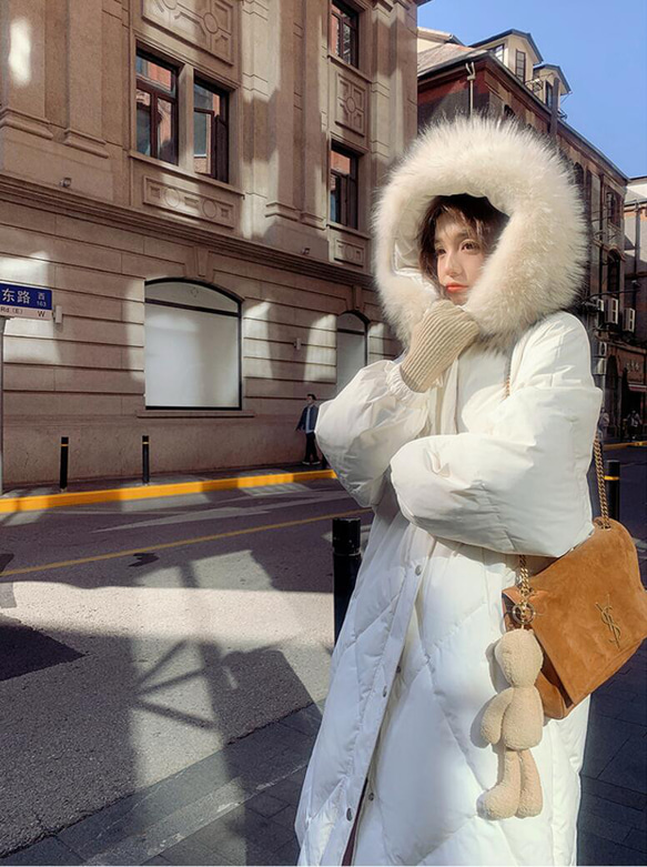 ミドル丈のカジュアルな白アヒルの羽毛ダウンジャケット新型韓国系冬の厚着 4枚目の画像