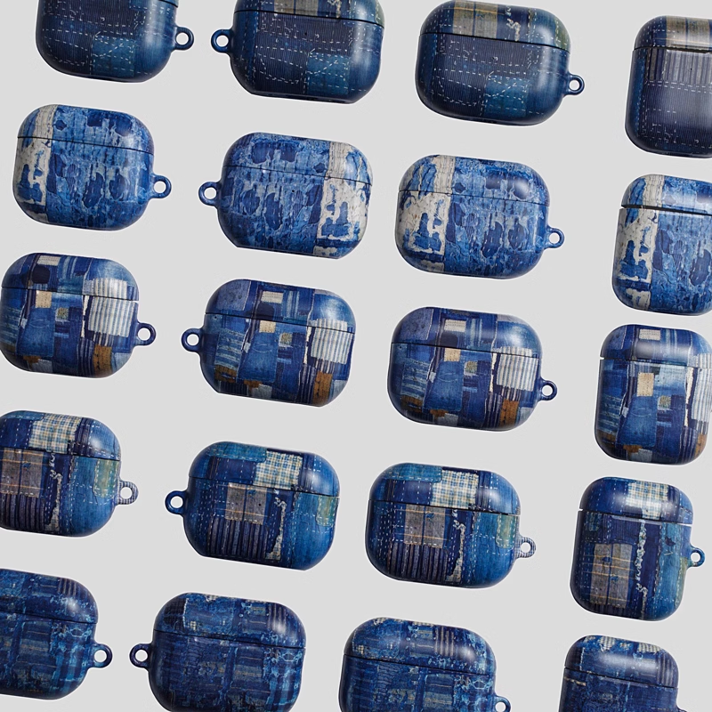 AirPods ケース エアーポッズプロケース カバー 古代の染め方 高級贅沢古い綿 青 藍染め 草木染め 贈り物