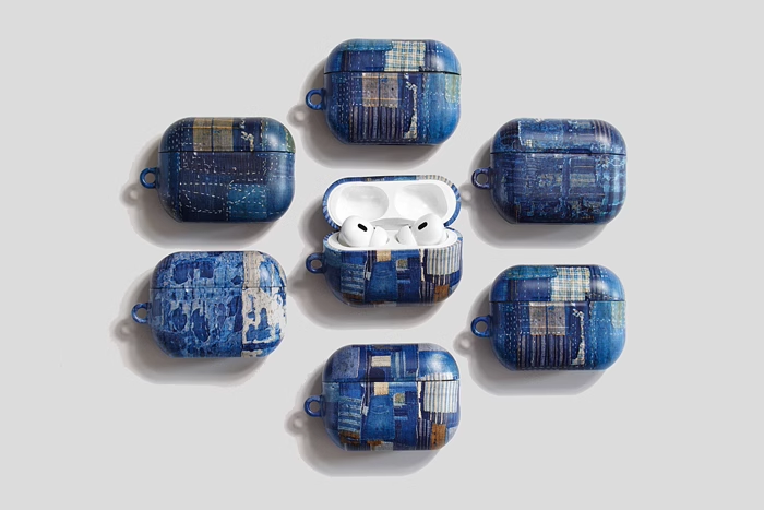 AirPods ケース エアーポッズプロケース カバー 古代の染め方 高級贅沢古い綿 青 藍染め 草木染め 贈り物