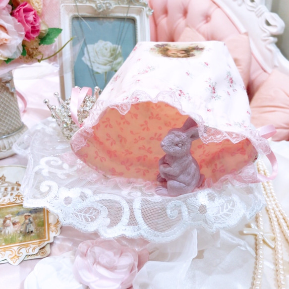 クラシカル　ヴィクトリアン女の子　コロンと可愛い巾着ポーチ　YUWA  ピンク　薔薇　rose リボン　レース　 4枚目の画像