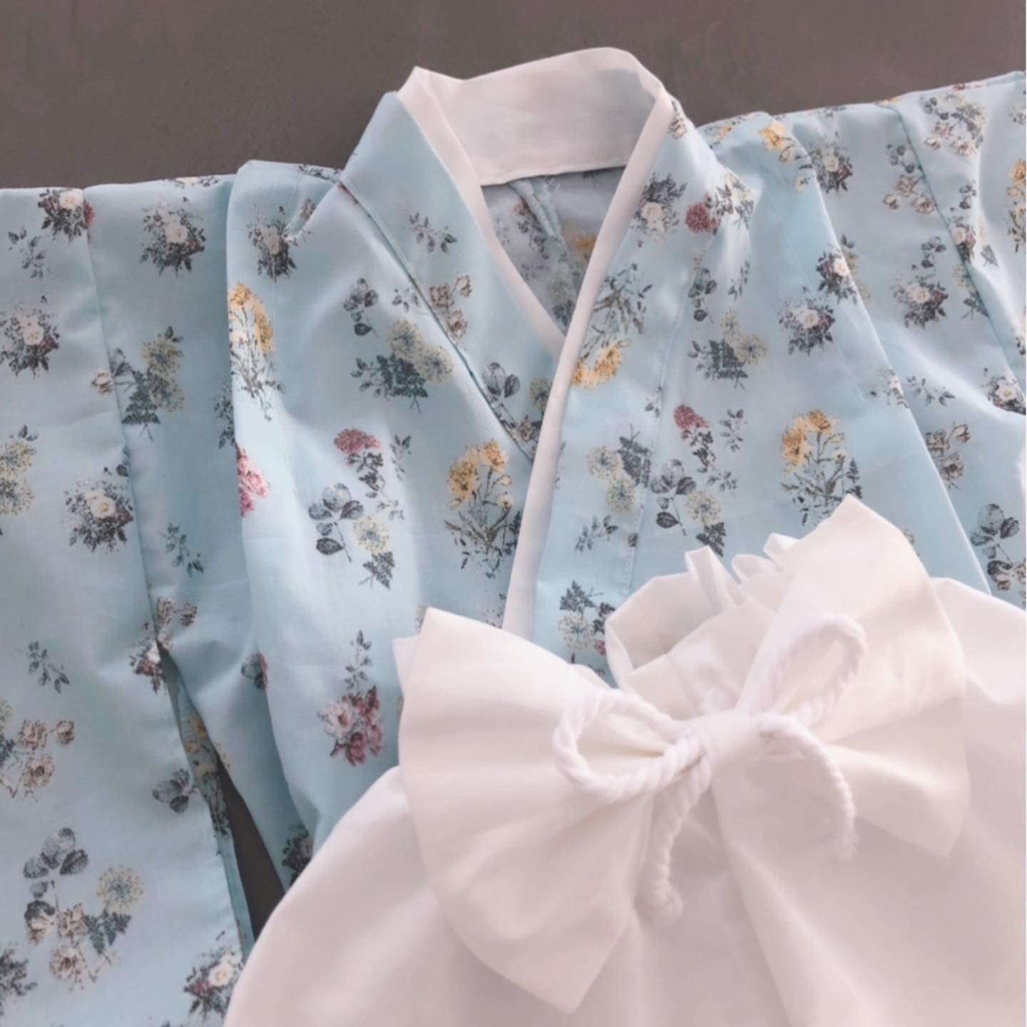 ベビー袴(60-70) ブーケブルー　オーガニックコットン　初節句やお食い始め　100日祝いに