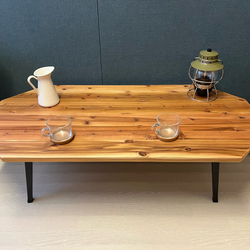 送料無料】 ローテーブル 長方形 8角 120cm 60cm 杉 折りたたみ脚 ロー