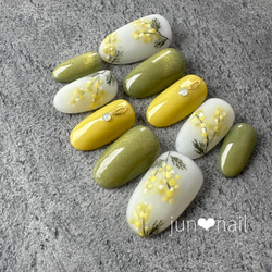 ☆A-490☆ネイルチップ ミモザのニュアンスネイル ミモザネイル♡ ネイルチップ（つけ爪） jun❤︎nail 通販 17051775