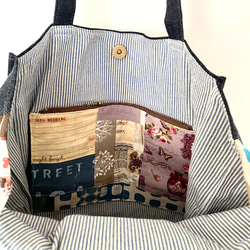 紙袋式拼接購物袋，牛仔歐式印花，獨一無二 第5張的照片