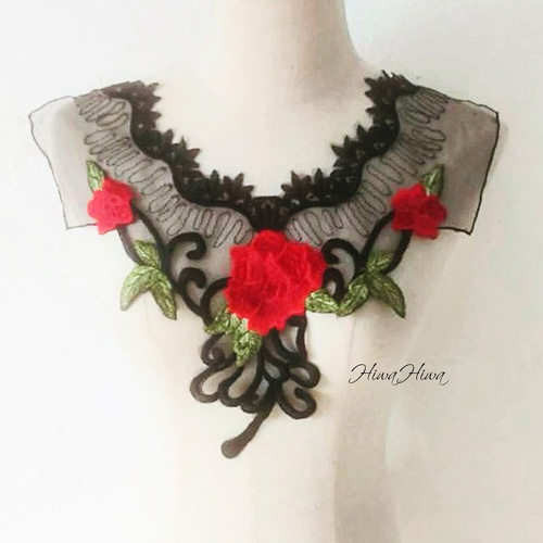 ブラック ローズ 刺繍 襟レース 胸元レース モチーフ ゴスロリ