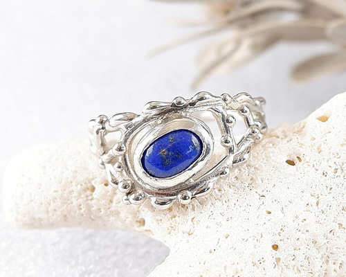 幸福の石～ ラピスラズリのデザインリング 10号 天然石アクセサリー