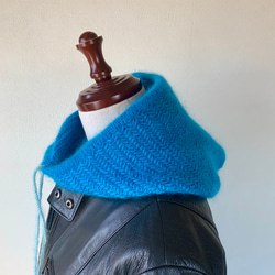 バラクラバ グリーン 手編み フード付きネックウォーマー シンプル