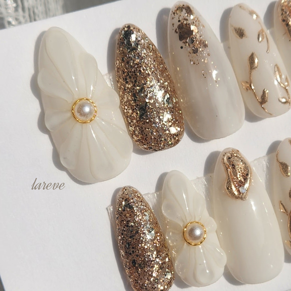 ぷっくりフラワー／フラワーネイル／春ネイル／ブライダルネイル／前  