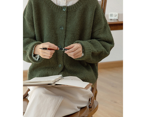 モヘア混紡セーター ウール混紡セーター ニットカーディガン グリーン