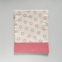35×30  巾着　お着替え袋　体操着入れ　お花　花柄　くすみカラー　ピンク 2枚目の画像