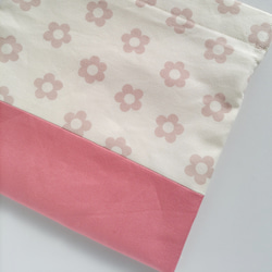 35×30  巾着　お着替え袋　体操着入れ　お花　花柄　くすみカラー　ピンク 3枚目の画像
