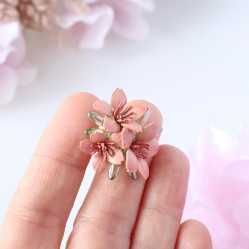 販売終了】桜* 革花タックピン・ピンバッジ/ピンク/春レザー
