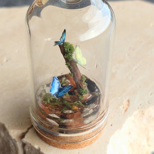 ジオラマ】水辺の蝶 01【ガラスドーム】 立体・オブジェ folie plant