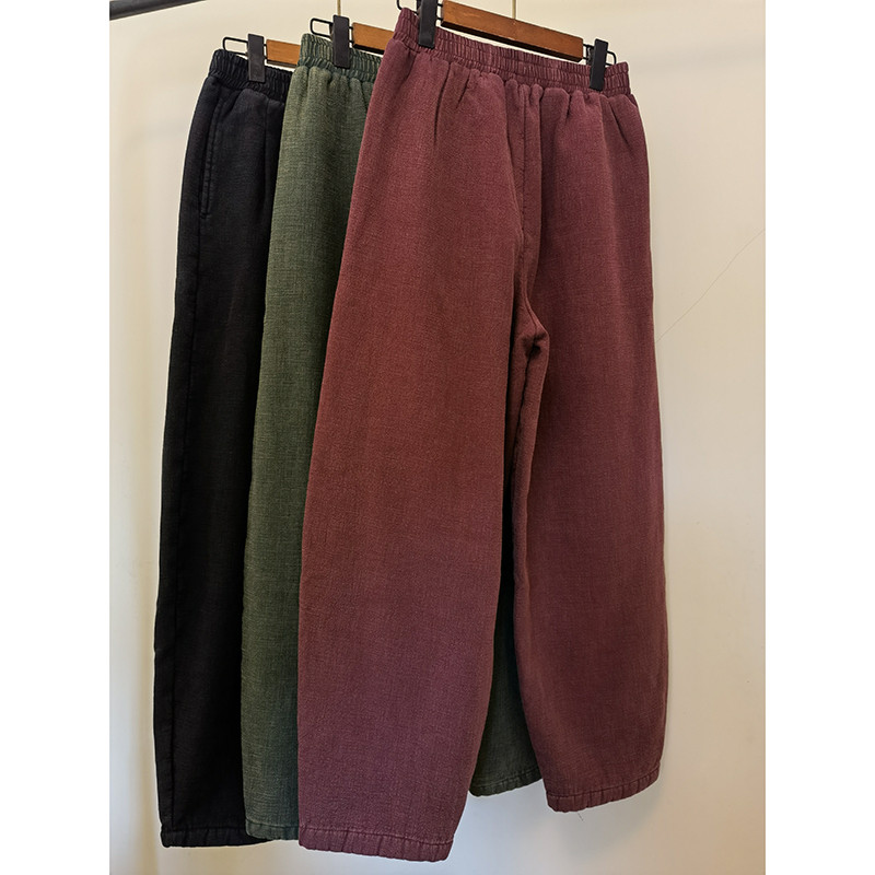裏ボア綿麻パンツ　ダメージ処理懐かしく見える　ゆとり暖かいパンツ　厚手綿麻パンツ　フリーサイズ　3色　L299