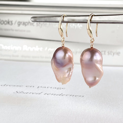 牡蠣珍珠紫粉色花蕾型耳環 (K14GF) 可換耳環 第11張的照片