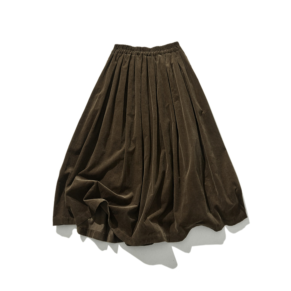 秋冬燈芯絨半身裙，褶皺半身裙，有襯裡，咖啡色 231215-1 第8張的照片