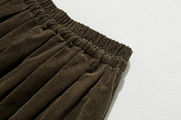 秋冬燈芯絨半身裙，褶皺半身裙，有襯裡，咖啡色 231215-1 第3張的照片