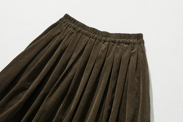 秋冬燈芯絨半身裙，褶皺半身裙，有襯裡，咖啡色 231215-1 第2張的照片