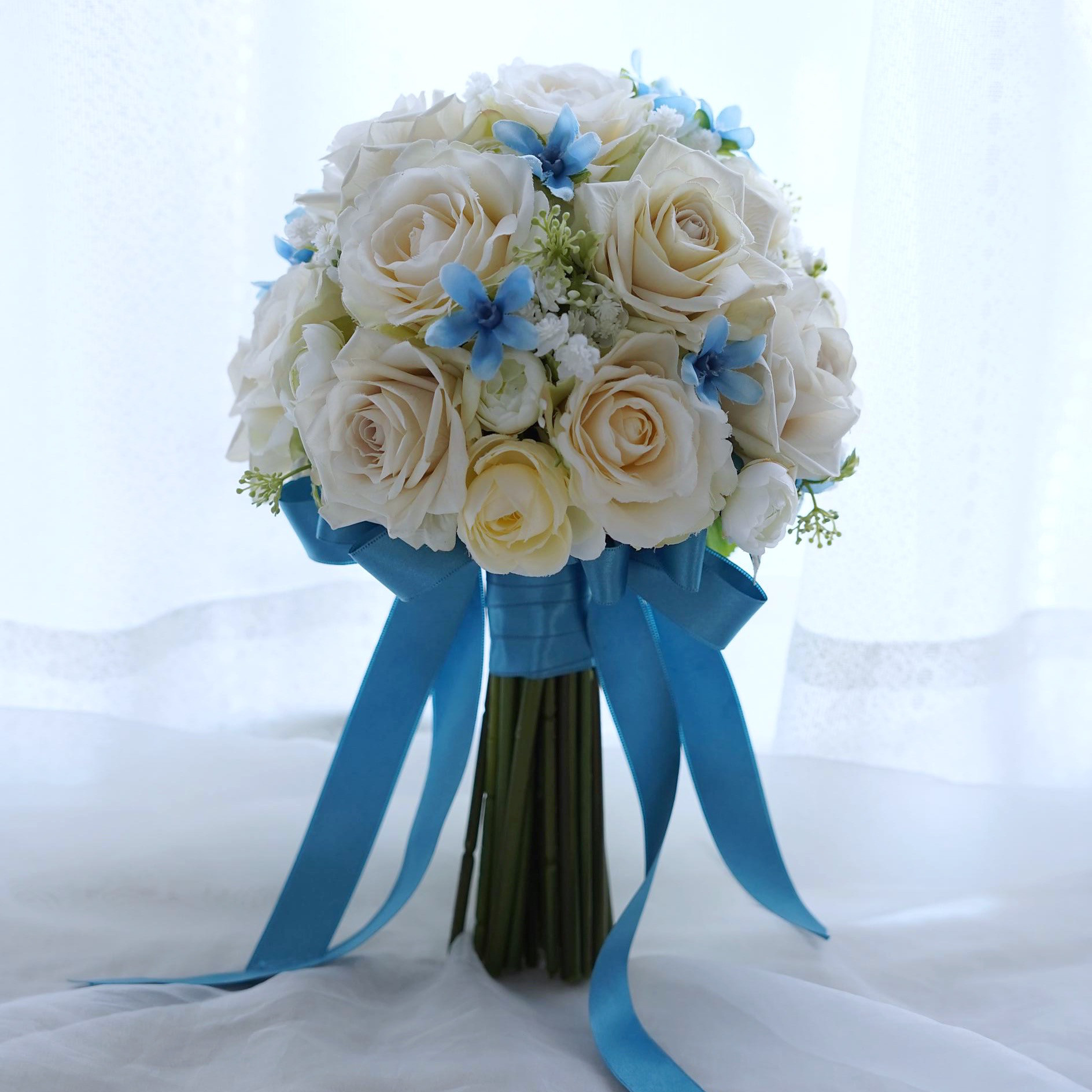 ◇日本製 ◇◇◇アートフラワー 造花 ブルースターローズ高さ55cm 光の