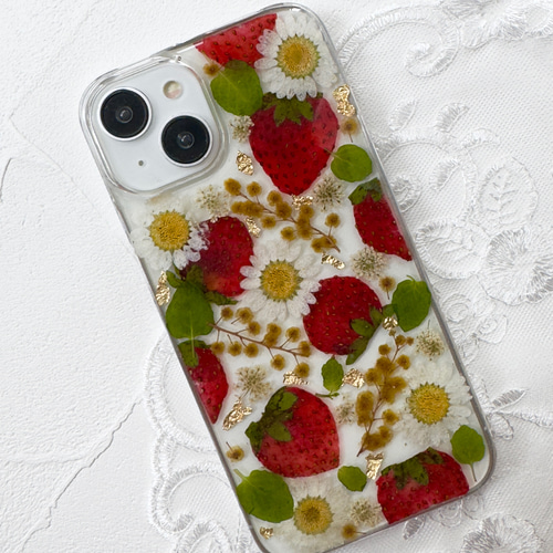 押し花スマホケース 押し花iPhoneケース 押しフルーツiPhoneケース  
