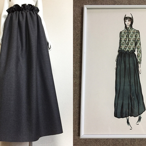 1点もの・デザイン画付き】ハイウエストシャーリングゆったりロング  