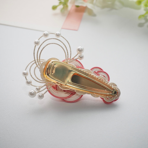 水引ヘアクリップ*梅結びと蝶*鴇色【受注製作】 ヘアクリップ・バナナ