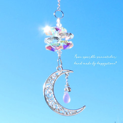 水晶　三日月　モチーフ 重なる光*月のミニサンキャッチャー*シルバーカラー/雫フロスト