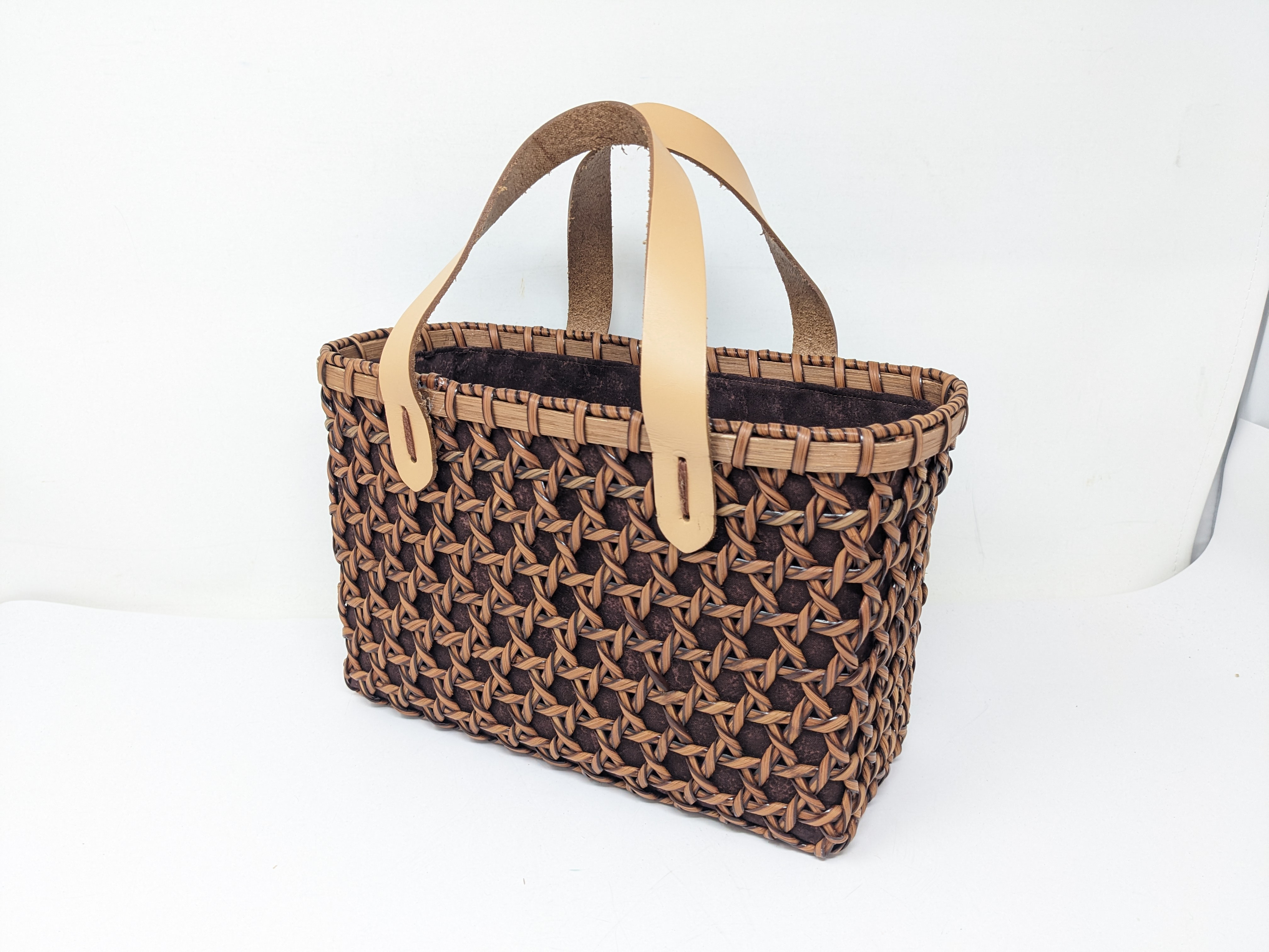 【美品】藤かごバック オーダー】手編みの籐かごバッグ/Megg Bag panier/ギンガム