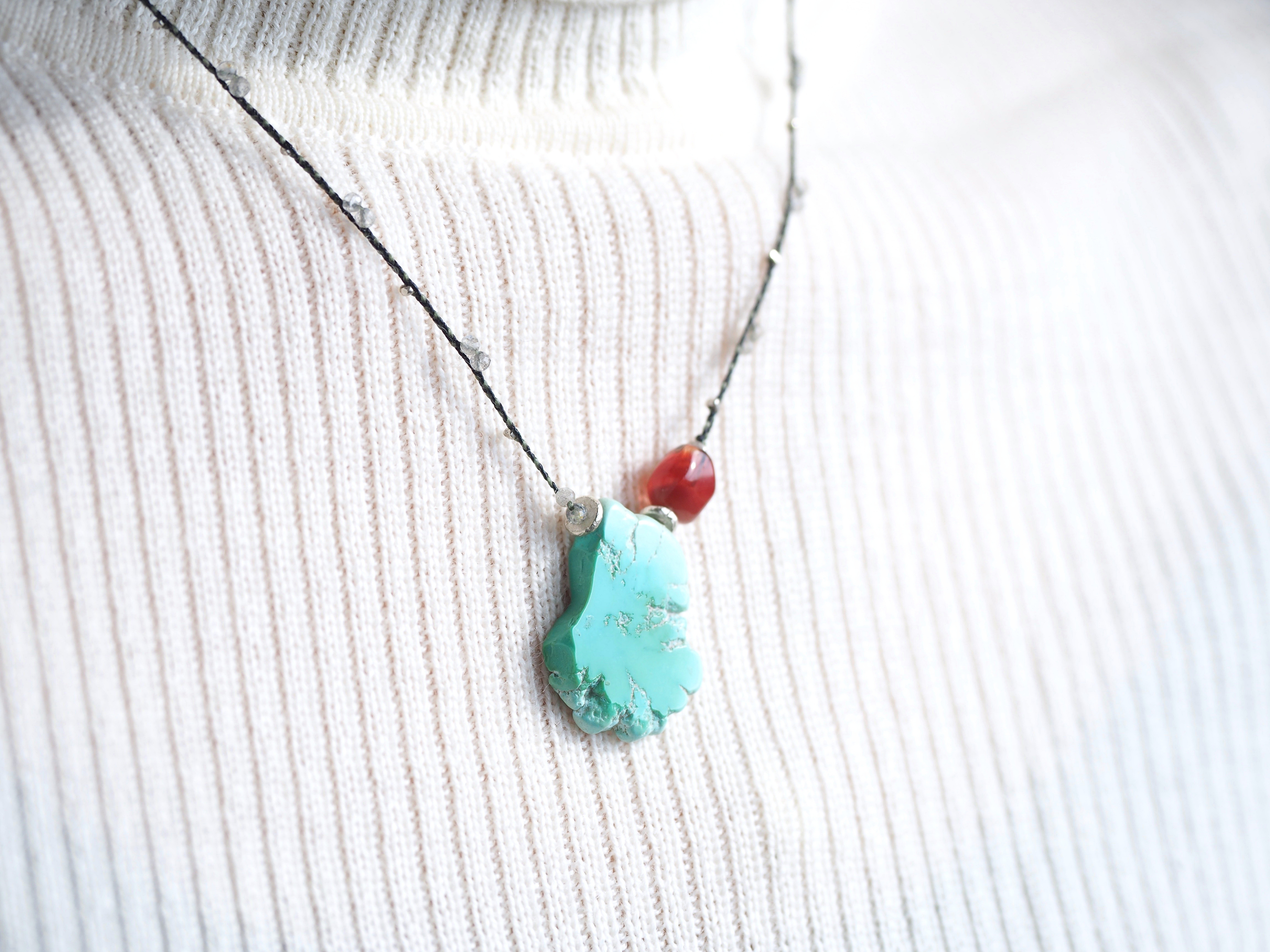 -Sleeping_beauty turquoise・Tibetan andesine- braid pendant