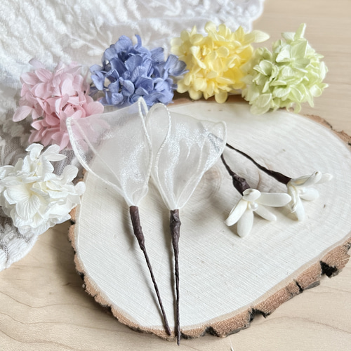 紫陽花 かすみ草 チュールの髪飾り