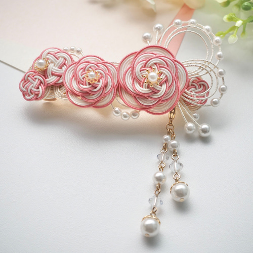 水引バレッタ大*2way*梅結びと蝶*鴇色【受注製作】 バレッタ fiica