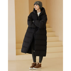 フード付きロングダウンコート　暖かいロングダウンコート　防風厚手コート　ブラック　フリーサイズ　#451 1枚目の画像