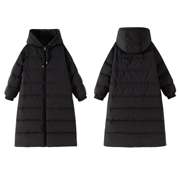 フード付きロングダウンコート　暖かいロングダウンコート　防風厚手コート　ブラック　フリーサイズ　#451 17枚目の画像