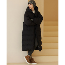 フード付きロングダウンコート　暖かいロングダウンコート　防風厚手コート　ブラック　フリーサイズ　#451 9枚目の画像