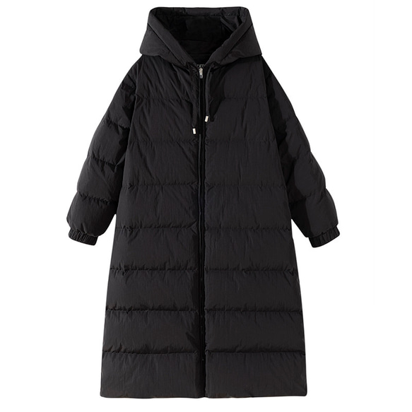 フード付きロングダウンコート　暖かいロングダウンコート　防風厚手コート　ブラック　フリーサイズ　#451 18枚目の画像