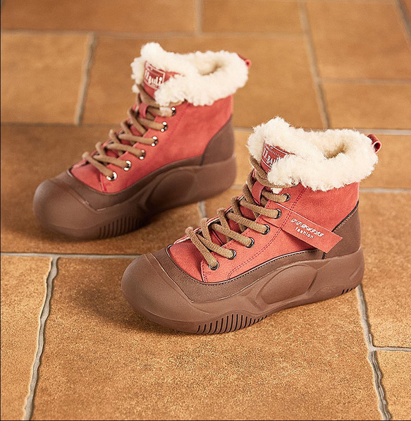 冬の新品・本革の雪上ブーツは、ベルベットの綿靴の厚底を厚くして短靴を暖かくする 2カラー  W107 19枚目の画像