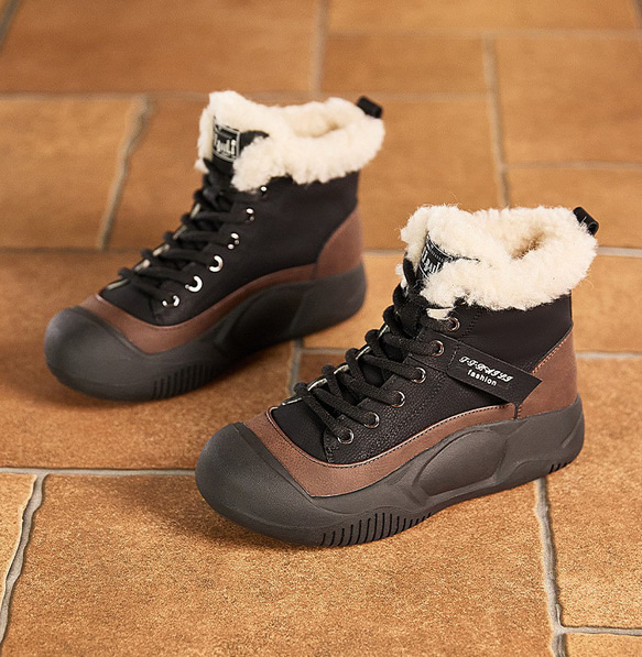 冬の新品・本革の雪上ブーツは、ベルベットの綿靴の厚底を厚くして短靴を暖かくする 2カラー  W107 17枚目の画像