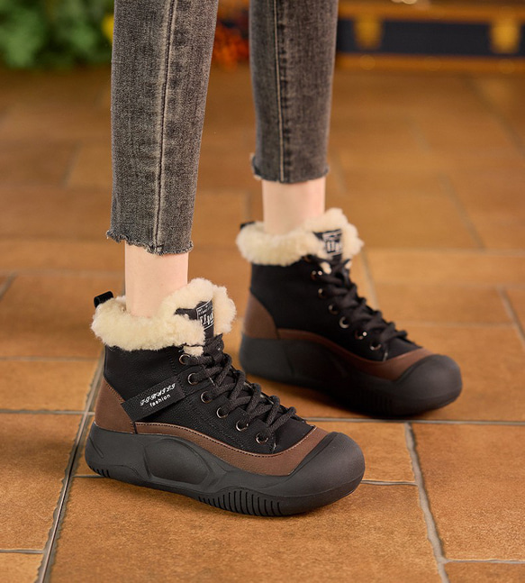 冬の新品・本革の雪上ブーツは、ベルベットの綿靴の厚底を厚くして短靴を暖かくする 2カラー  W107 14枚目の画像