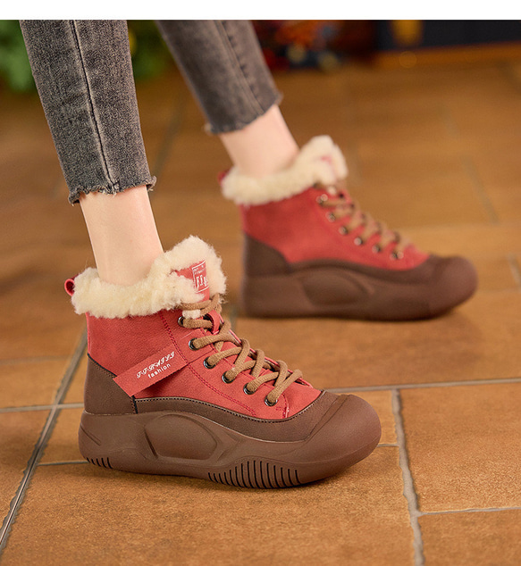 冬の新品・本革の雪上ブーツは、ベルベットの綿靴の厚底を厚くして短靴を暖かくする 2カラー  W107 8枚目の画像