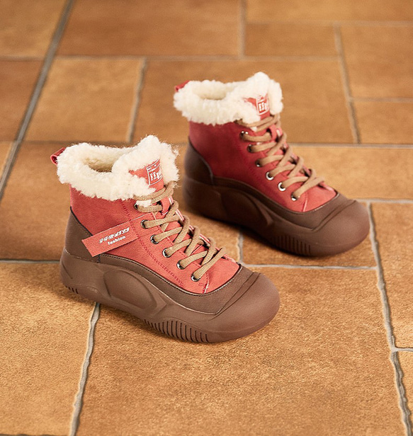 冬の新品・本革の雪上ブーツは、ベルベットの綿靴の厚底を厚くして短靴を暖かくする 2カラー  W107 18枚目の画像
