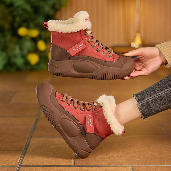 冬の新品・本革の雪上ブーツは、ベルベットの綿靴の厚底を厚くして短靴を暖かくする 2カラー  W107 3枚目の画像