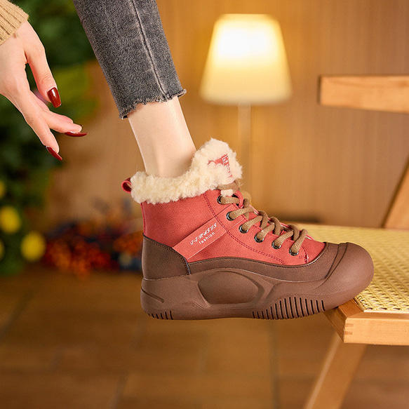 冬の新品・本革の雪上ブーツは、ベルベットの綿靴の厚底を厚くして短靴を暖かくする 2カラー  W107 5枚目の画像