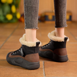 冬の新品・本革の雪上ブーツは、ベルベットの綿靴の厚底を厚くして短靴を暖かくする 2カラー  W107 15枚目の画像