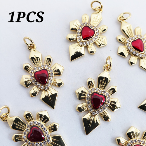 1個 ハート 十字架 クロス 18KGP キュービックジルコニア パーツ